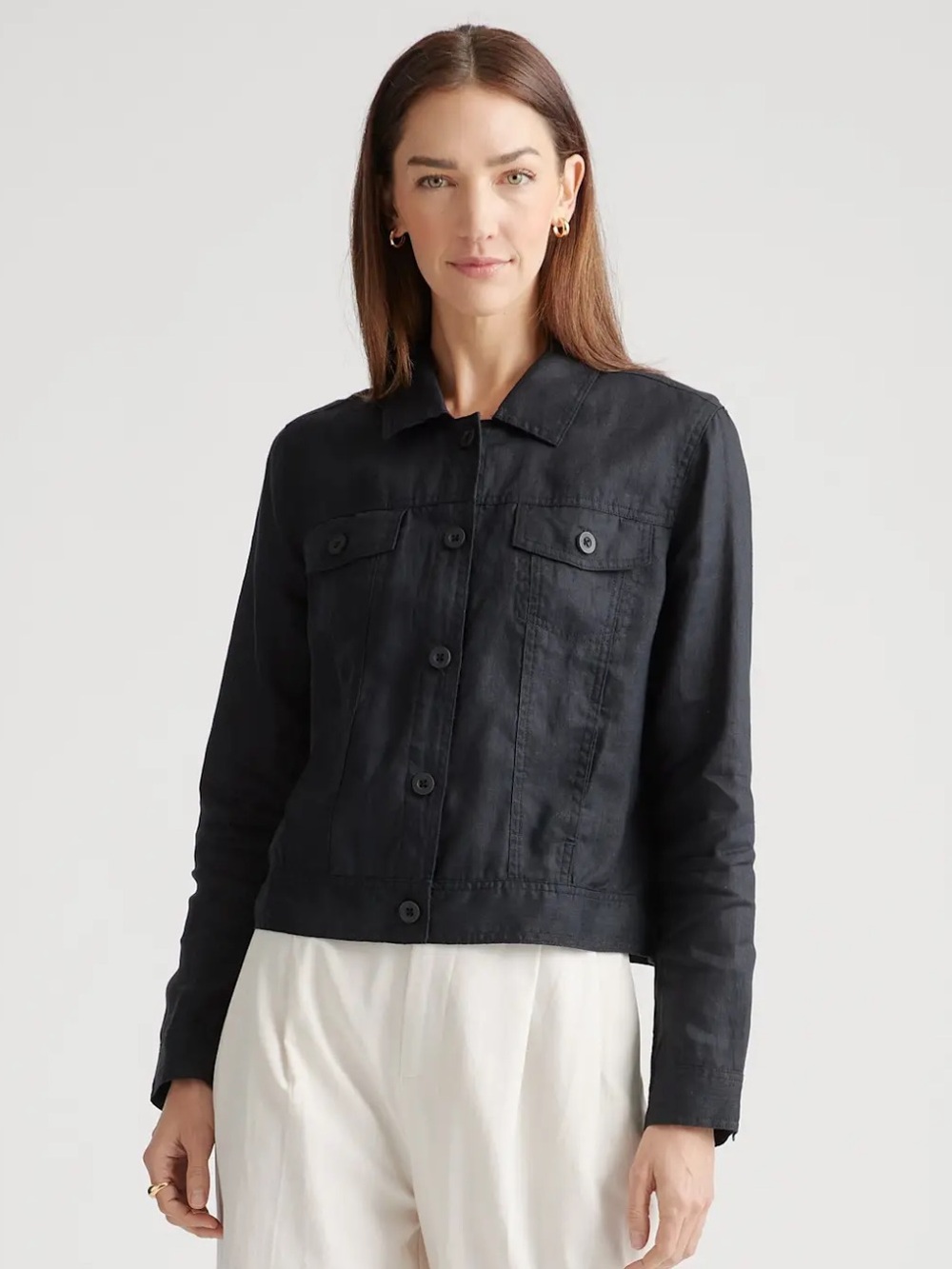Quince 100% European Linen Jacket Black Size Medium